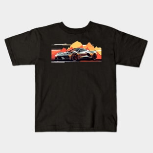 C8 Corvette Racing Hypersonic Grey sportscar retro design vintage style supercar Classic car vibes with a Hypersonic Grey C8 Retro flair for C8 enthusiasts Kids T-Shirt